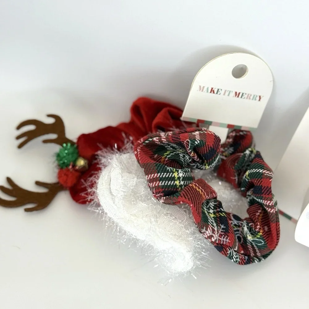 Make It Merry Christmas Hair‎ Scrunchies & Snowman Claw Clip Holiday Set NWT